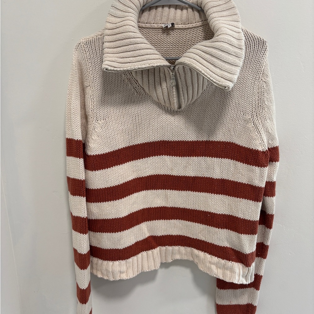 KULE Cream and Brown Striped Turtleneck Sweater